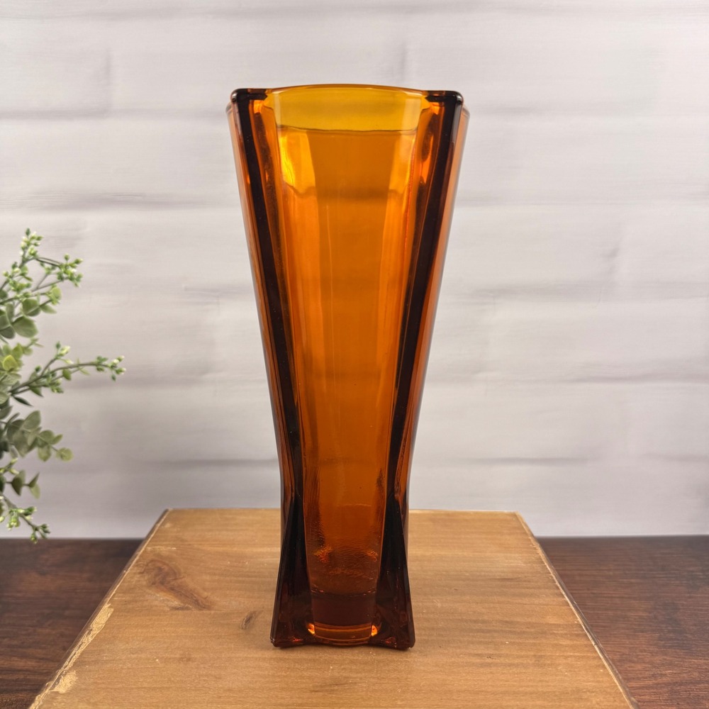Anchor Hocking Rocket Vase Amber Glass Mid Century Modern 9"